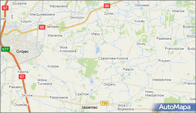 mapa Częstoniew-Kolonia, Częstoniew-Kolonia na mapie Targeo