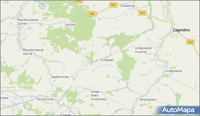 mapa Grodziec gmina Zagrodno, Grodziec gmina Zagrodno na mapie Targeo
