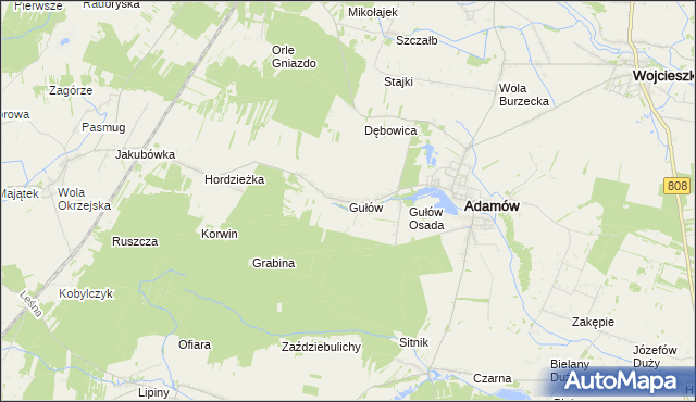 mapa Gułów gmina Adamów, Gułów gmina Adamów na mapie Targeo