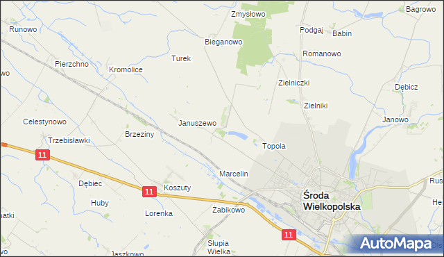 mapa Jarosławiec gmina Środa Wielkopolska, Jarosławiec gmina Środa Wielkopolska na mapie Targeo