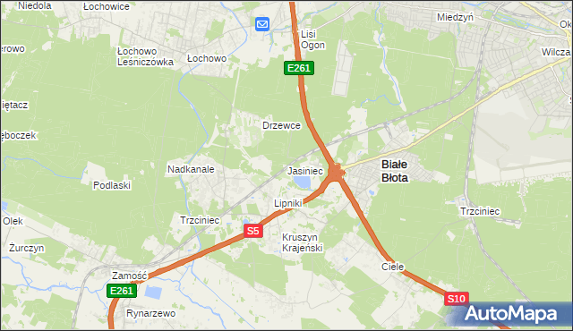 mapa Jasiniec gmina Białe Błota, Jasiniec gmina Białe Błota na mapie Targeo