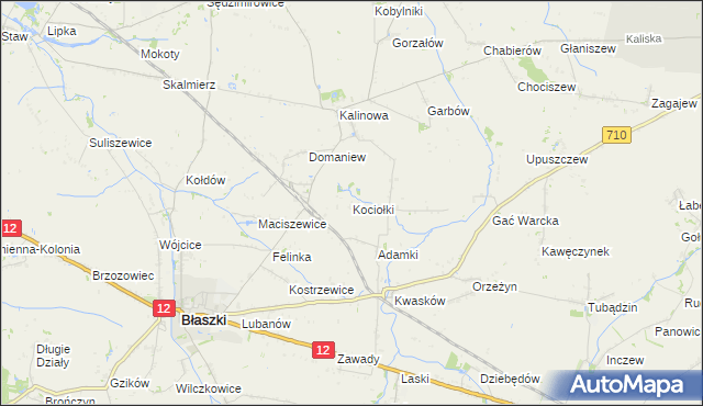 mapa Kociołki gmina Błaszki, Kociołki gmina Błaszki na mapie Targeo