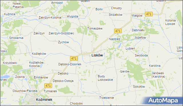 mapa Lisków, Lisków na mapie Targeo