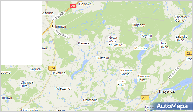 mapa Roztoka gmina Przywidz, Roztoka gmina Przywidz na mapie Targeo