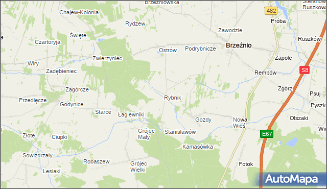 mapa Rybnik gmina Brzeźnio, Rybnik gmina Brzeźnio na mapie Targeo