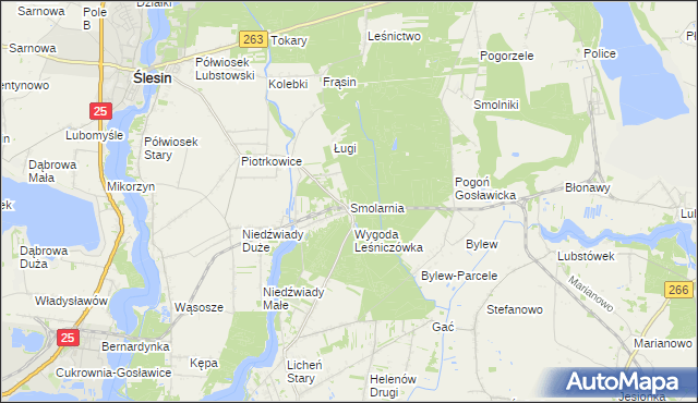 mapa Smolarnia gmina Ślesin, Smolarnia gmina Ślesin na mapie Targeo