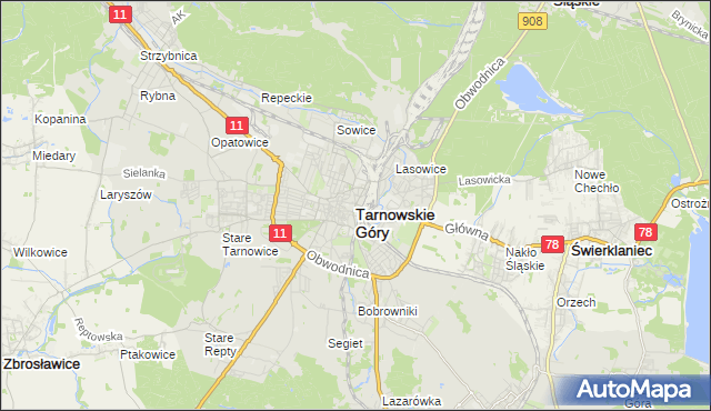 mapa Tarnowskie Góry, Tarnowskie Góry na mapie Targeo