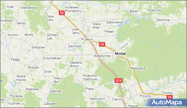 mapa Węgrzynów gmina Mniów, Węgrzynów gmina Mniów na mapie Targeo