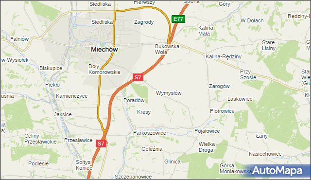 mapa Wymysłów gmina Miechów, Wymysłów gmina Miechów na mapie Targeo