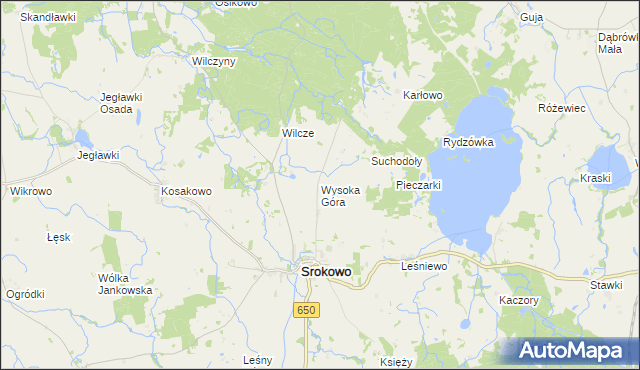 mapa Wysoka Góra gmina Srokowo, Wysoka Góra gmina Srokowo na mapie Targeo