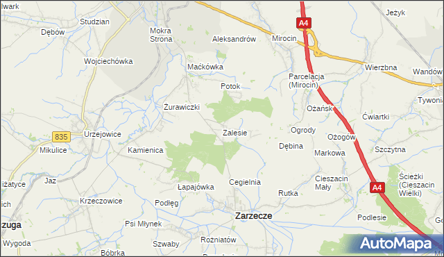 mapa Zalesie gmina Zarzecze, Zalesie gmina Zarzecze na mapie Targeo