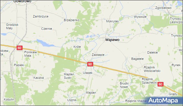 mapa Zastawie gmina Wąsewo, Zastawie gmina Wąsewo na mapie Targeo