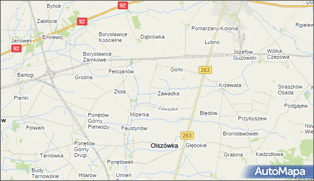 mapa Zawadka gmina Olszówka, Zawadka gmina Olszówka na mapie Targeo