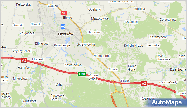 mapa Aleksandria gmina Ozorków, Aleksandria gmina Ozorków na mapie Targeo