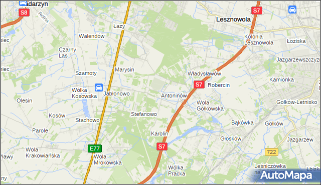mapa Antoninów gmina Piaseczno, Antoninów gmina Piaseczno na mapie Targeo