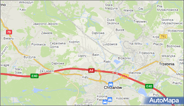 mapa Balin gmina Chrzanów, Balin gmina Chrzanów na mapie Targeo