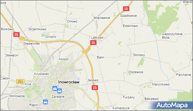 mapa Balin gmina Inowrocław, Balin gmina Inowrocław na mapie Targeo