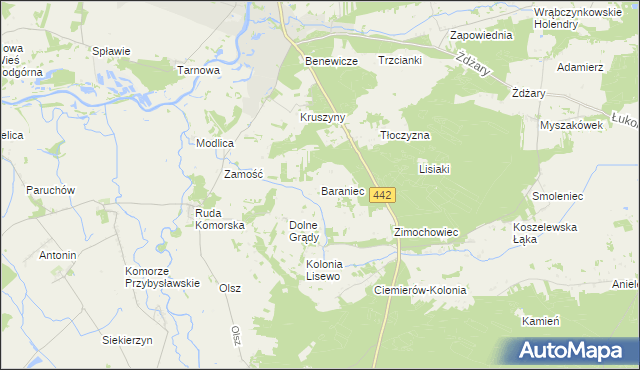 mapa Baraniec gmina Pyzdry, Baraniec gmina Pyzdry na mapie Targeo