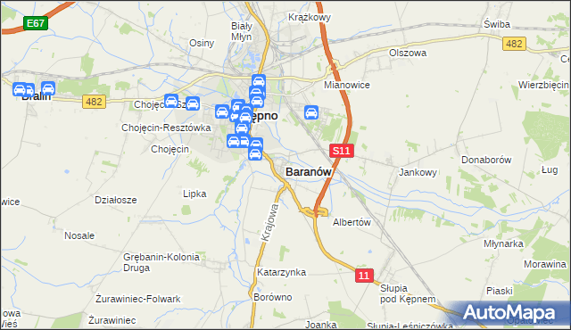 mapa Baranów powiat kępiński, Baranów powiat kępiński na mapie Targeo