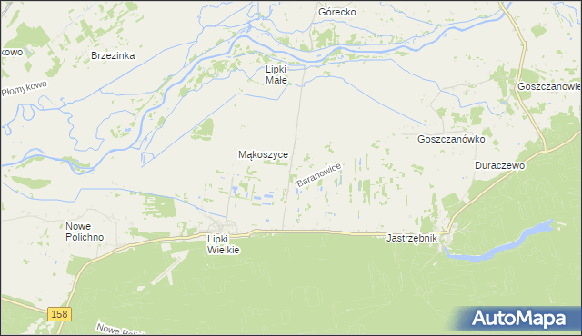 mapa Baranowice gmina Santok, Baranowice gmina Santok na mapie Targeo