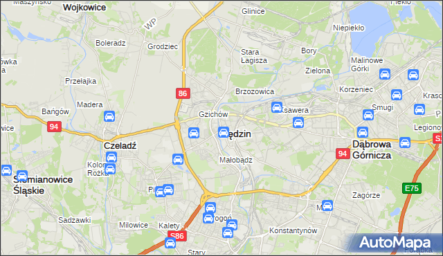 mapa Będzin, Będzin na mapie Targeo