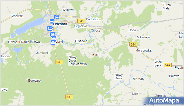 mapa Bełk gmina Lidzbark, Bełk gmina Lidzbark na mapie Targeo