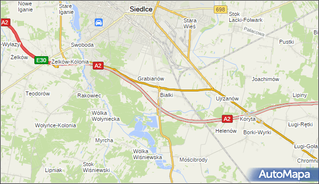mapa Białki gmina Siedlce, Białki gmina Siedlce na mapie Targeo