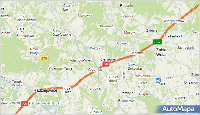 mapa Bieniewiec, Bieniewiec na mapie Targeo