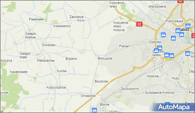 mapa Biskupice gmina Nowe Skalmierzyce, Biskupice gmina Nowe Skalmierzyce na mapie Targeo