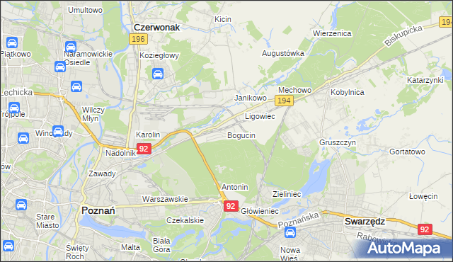 mapa Bogucin gmina Swarzędz, Bogucin gmina Swarzędz na mapie Targeo