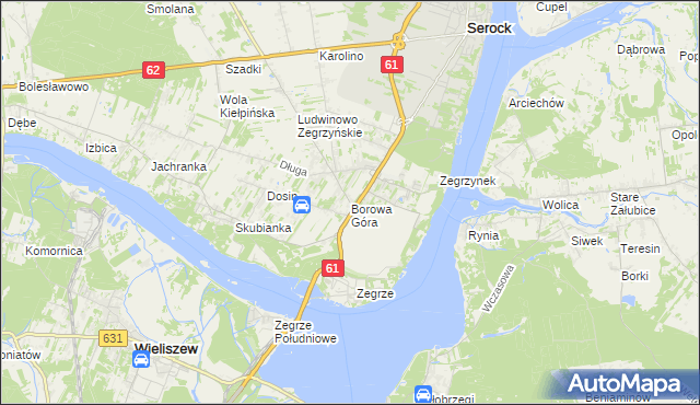 mapa Borowa Góra gmina Serock, Borowa Góra gmina Serock na mapie Targeo