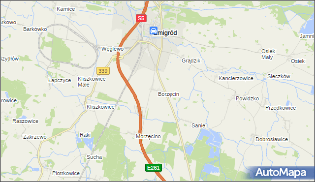 mapa Borzęcin gmina Żmigród, Borzęcin gmina Żmigród na mapie Targeo