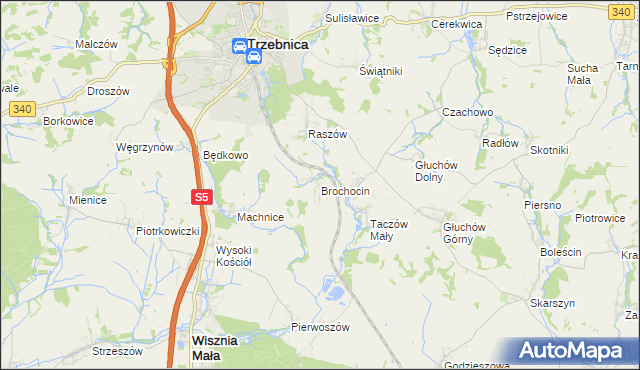 mapa Brochocin gmina Trzebnica, Brochocin gmina Trzebnica na mapie Targeo