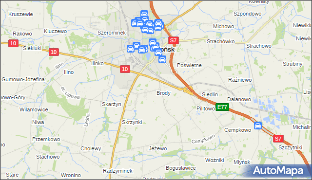 mapa Brody gmina Płońsk, Brody gmina Płońsk na mapie Targeo