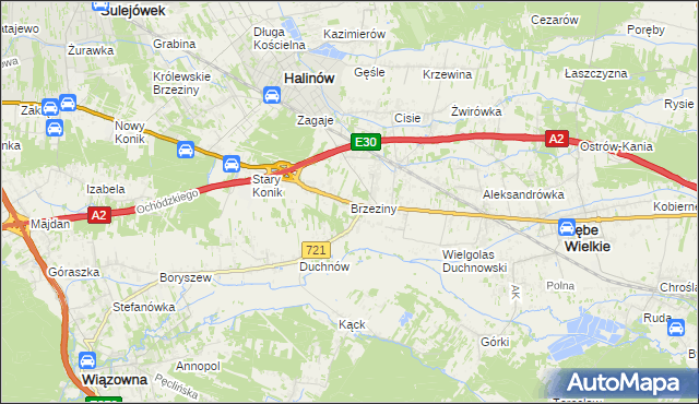 mapa Brzeziny gmina Halinów, Brzeziny gmina Halinów na mapie Targeo
