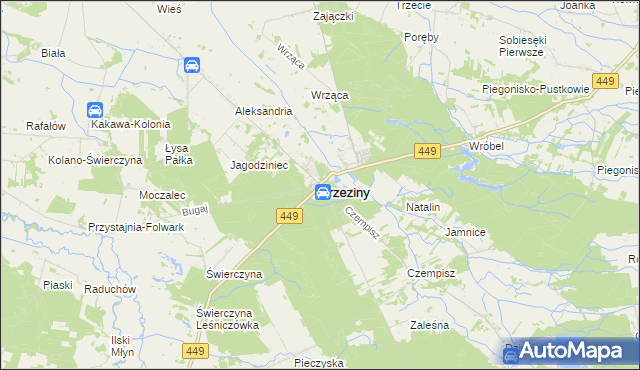 mapa Brzeziny powiat kaliski, Brzeziny powiat kaliski na mapie Targeo