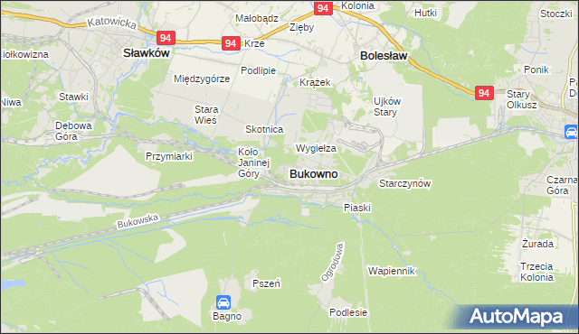 mapa Bukowno powiat olkuski, Bukowno powiat olkuski na mapie Targeo