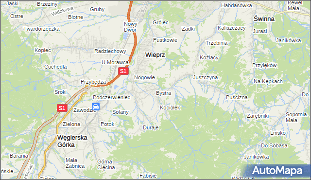 mapa Bystra gmina Radziechowy-Wieprz, Bystra gmina Radziechowy-Wieprz na mapie Targeo