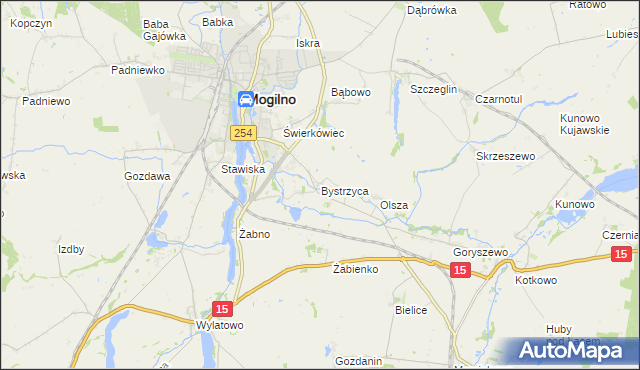 mapa Bystrzyca gmina Mogilno, Bystrzyca gmina Mogilno na mapie Targeo