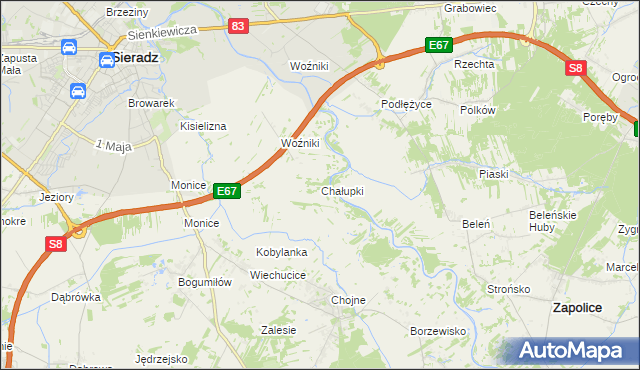 mapa Chałupki gmina Sieradz, Chałupki gmina Sieradz na mapie Targeo