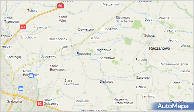 mapa Chomętowo gmina Radzanowo, Chomętowo gmina Radzanowo na mapie Targeo