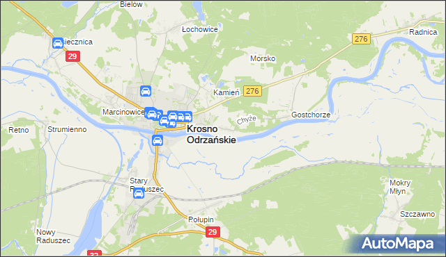 mapa Chyże gmina Krosno Odrzańskie, Chyże gmina Krosno Odrzańskie na mapie Targeo