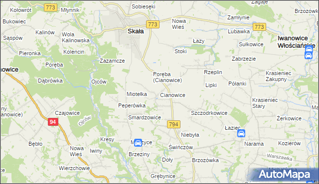 mapa Cianowice, Cianowice na mapie Targeo