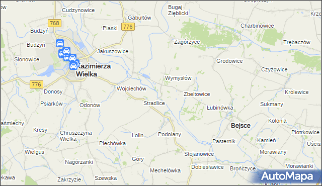 mapa Cło gmina Kazimierza Wielka, Cło gmina Kazimierza Wielka na mapie Targeo