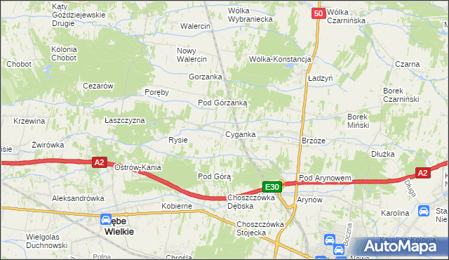 mapa Cyganka gmina Dębe Wielkie, Cyganka gmina Dębe Wielkie na mapie Targeo