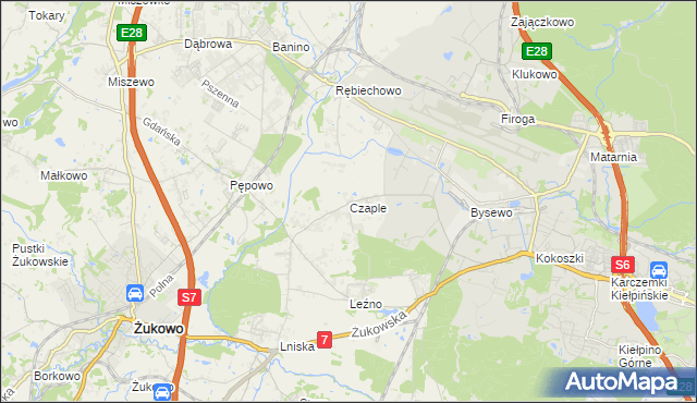 mapa Czaple gmina Żukowo, Czaple gmina Żukowo na mapie Targeo