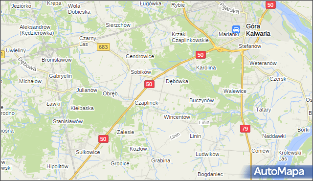 mapa Czaplin gmina Góra Kalwaria, Czaplin gmina Góra Kalwaria na mapie Targeo