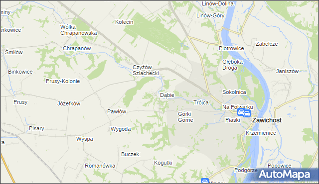 mapa Dąbie gmina Zawichost, Dąbie gmina Zawichost na mapie Targeo