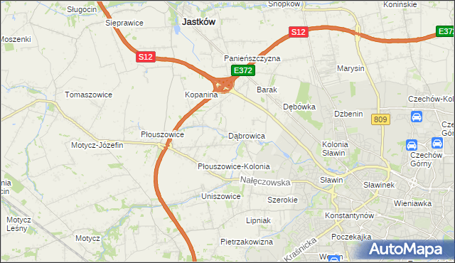 mapa Dąbrowica gmina Jastków, Dąbrowica gmina Jastków na mapie Targeo
