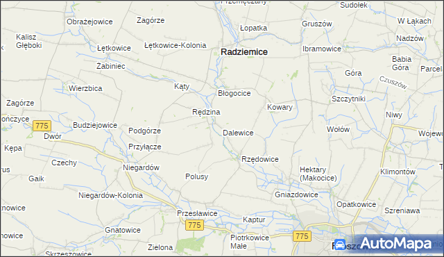mapa Dalewice, Dalewice na mapie Targeo